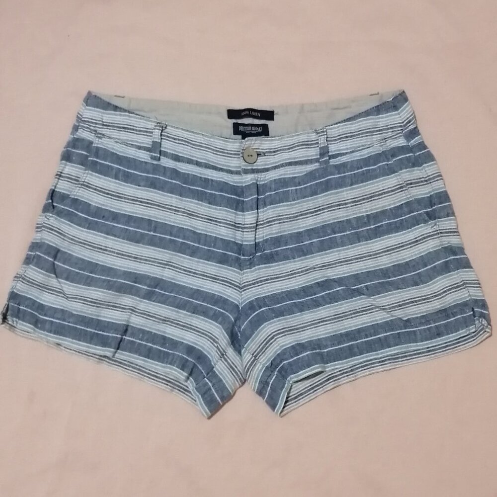 Blue, Tan, and White Striped Linen Shorts